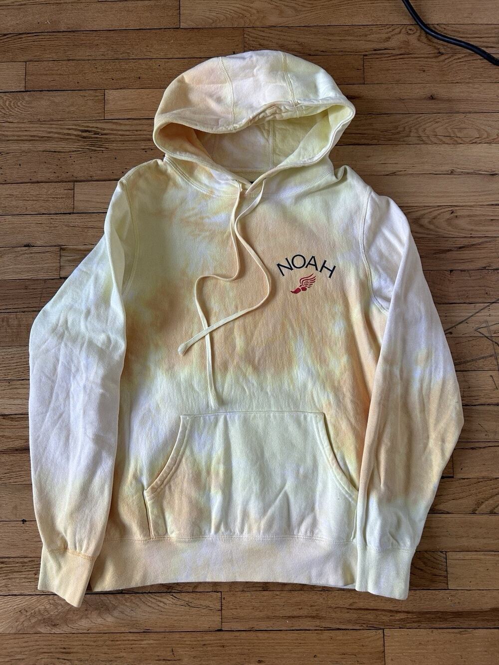 Men’s Noah NYC Tie Dye Hoodie Size M Yellow Wing Foot Pullover